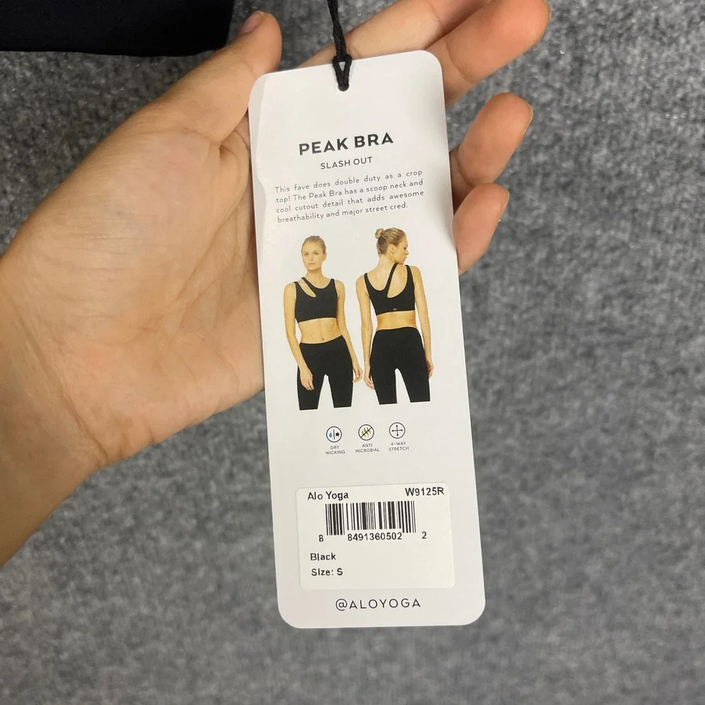 NEW Alo Yoga Peak Bra Womens Size S Black New Slash Out Cutout Crop Top
